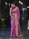 Banarasee Handloom Semi Silk Saree With Zari Woven Design & Border-Magenta