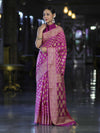 Banarasee Handloom Semi Silk Saree With Zari Woven Design & Border-Magenta