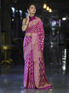 Banarasee Handloom Semi Silk Saree With Zari Woven Design & Border-Magenta