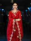 Banarasee Resham Embroidered Chanderi Salwar Kameez With Organza Dupatta Set-Red