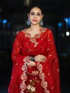 Banarasee Resham Embroidered Chanderi Salwar Kameez With Organza Dupatta Set-Red
