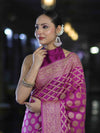 Banarasee Handloom Semi Silk Saree With Zari Woven Design & Border-Magenta
