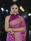 Banarasee Handloom Semi Silk Saree With Zari Woven Design & Border-Magenta