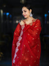Banarasee Resham Embroidered Chanderi Salwar Kameez With Organza Dupatta Set-Red