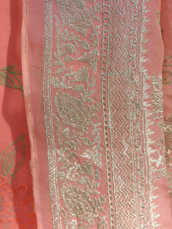 Banarasee Pure Georgette Saree With Embroidery Work-Peach