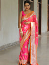 Banarasee Handwoven Semi-Katan Tanchoi Weaving Floral Border Saree-Pink