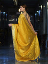 Banarasee Handloom Shimmer Silk Saree With Buti Design Floral Border & Lace-Yellow