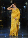 Banarasee Handloom Shimmer Silk Saree With Buti Design Floral Border & Lace-Yellow