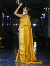 Banarasee Handloom Shimmer Silk Saree With Buti Design Floral Border & Lace-Yellow