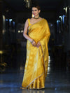 Banarasee Handloom Shimmer Silk Saree With Buti Design Floral Border & Lace-Yellow