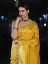 Banarasee Handloom Shimmer Silk Saree With Buti Design Floral Border & Lace-Yellow