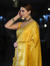Banarasee Handloom Shimmer Silk Saree With Buti Design Floral Border & Lace-Yellow