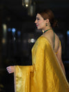 Banarasee Handloom Shimmer Silk Saree With Buti Design Floral Border & Lace-Yellow