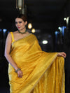 Banarasee Handloom Shimmer Silk Saree With Buti Design Floral Border & Lace-Yellow