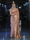 Banarasee Handloom Semi Silk Plain Saree With Zari Woven Border-Dusty Peach