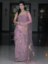 Banarasee Organza Saree With Handpainted Design and Cutdana Embroidery-Lavender