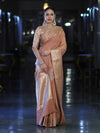 Banarasee Handloom Semi Silk Plain Saree With Zari Woven Border-Dusty Peach