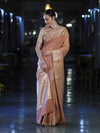 Banarasee Handloom Semi Silk Plain Saree With Zari Woven Border-Dusty Peach