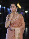 Banarasee Handloom Semi Silk Plain Saree With Zari Woven Border-Dusty Peach