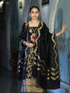 Banarasee Semi Katan Zari Work Salwar Kameez Fabric With Dupatta Set-Black