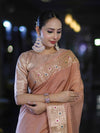 Banarasee Handloom Semi Silk Plain Saree With Zari Woven Border-Dusty Peach