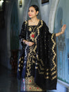 Banarasee Semi Katan Zari Work Salwar Kameez Fabric With Dupatta Set-Black