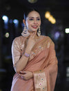 Banarasee Handloom Semi Silk Plain Saree With Zari Woven Border-Dusty Peach