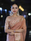 Banarasee Handloom Semi Silk Plain Saree With Zari Woven Border-Dusty Peach