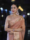 Banarasee Handloom Semi Silk Plain Saree With Zari Woven Border-Dusty Peach