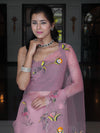 Banarasee Organza Saree With Handpainted Design and Cutdana Embroidery-Lavender
