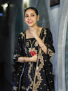 Banarasee Semi Katan Zari Work Salwar Kameez Fabric With Dupatta Set-Black