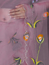 Banarasee Organza Saree With Handpainted Design and Cutdana Embroidery-Lavender