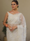 Banarasee Handwoven Organza Floral Embroidery Saree-White