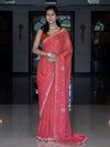 Banarasee Chinon Bandhani Print Saree With Katdana Border-Peach