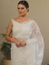 Banarasee Handwoven Organza Floral Embroidery Saree-White
