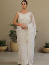 Banarasee Handwoven Organza Floral Embroidery Saree-White