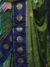 Banarasee Handloom Semi Silk Saree With Zari Buta Work & Contrast Border-Green & Blue