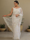 Banarasee Handwoven Organza Floral Embroidery Saree-White
