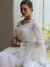 Banarasee Handwoven Organza Floral Embroidery Saree-White