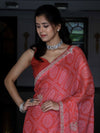 Banarasee Chinon Bandhani Print Saree With Katdana Border-Peach