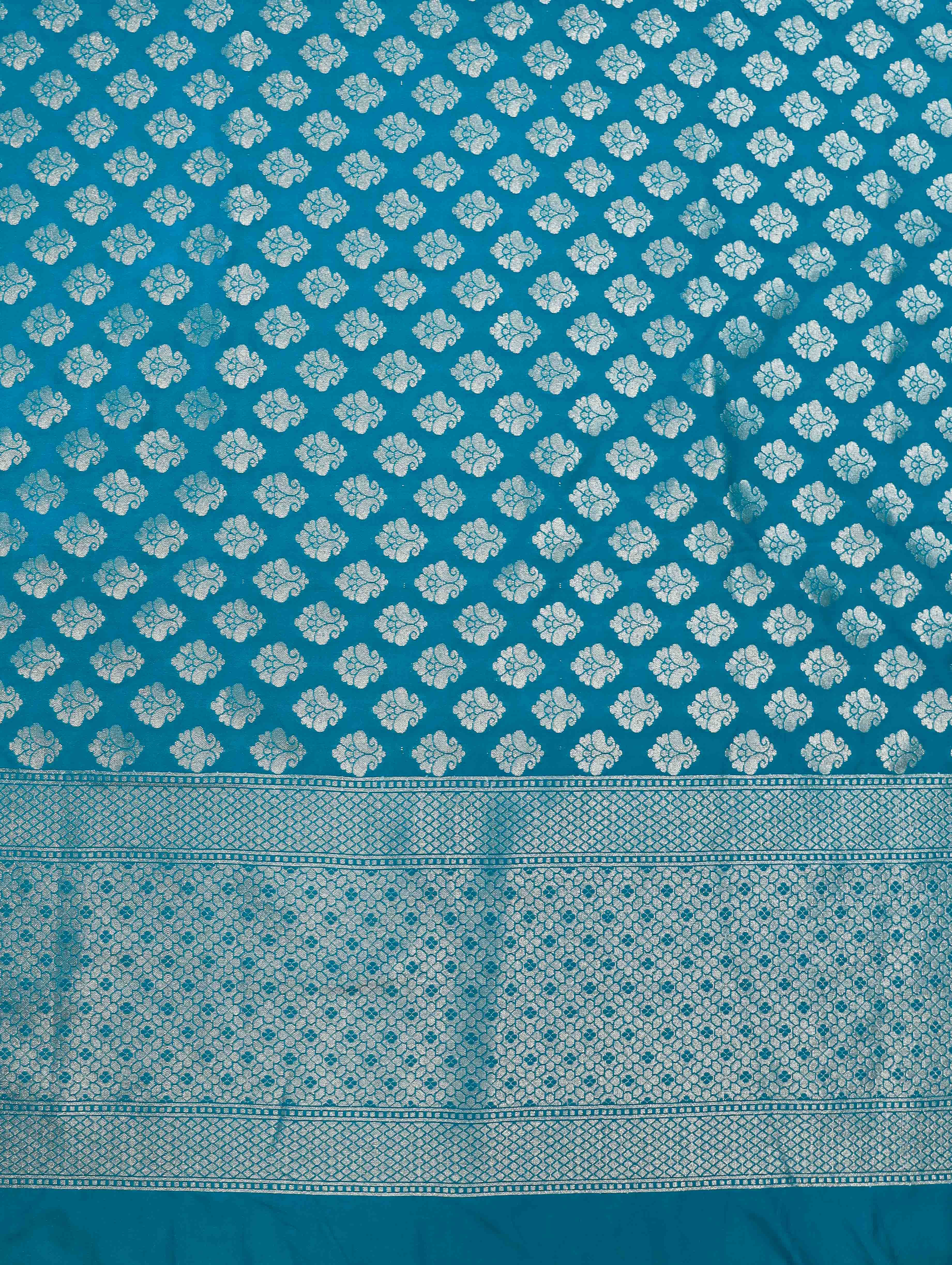 Banarasee Semi-Silk Zari Jaal Work Salwar Kameez Fabric With Contrast Dupatta Set-Onion Pink & Teal Green