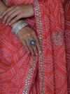 Banarasee Chinon Bandhani Print Saree With Katdana Border-Peach