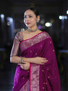 Banarasee Handloom Dual Tone Semi Silk Saree With Buti Design & Border-Wine