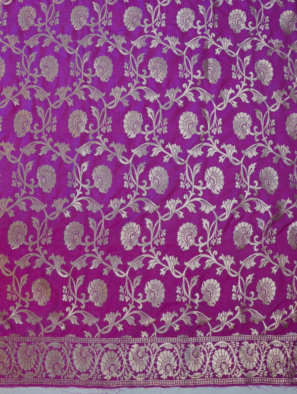 Banarasee Semi-Silk Zari Jaal Work Salwar Kameez Fabric With Contrast Dupatta Set-Onion Pink & Teal Green