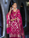 Banarasee Zari Work Chiffon Salwar Kameez Fabric With Dupatta Set-Deep Pink
