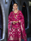 Banarasee Zari Work Chiffon Salwar Kameez Fabric With Dupatta Set-Deep Pink