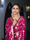 Banarasee Zari Work Chiffon Salwar Kameez Fabric With Dupatta Set-Deep Pink