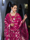Banarasee Zari Work Chiffon Salwar Kameez Fabric With Dupatta Set-Deep Pink