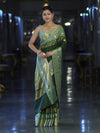 Banarasee Handloom Semi Silk Saree With Buti Design & Contrast Zari Border-Green