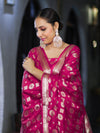 Banarasee Zari Work Chiffon Salwar Kameez Fabric With Dupatta Set-Deep Pink